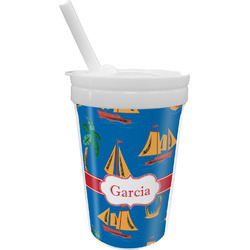 Boats & Palm Trees Sippy Cup with Straw (Personalized)