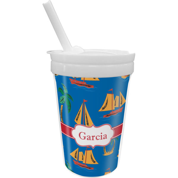 Custom Boats & Palm Trees Sippy Cup with Straw (Personalized)