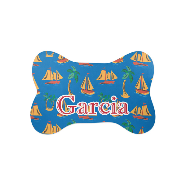 Custom Boats & Palm Trees Bone Shaped Dog Food Mat (Small) (Personalized)