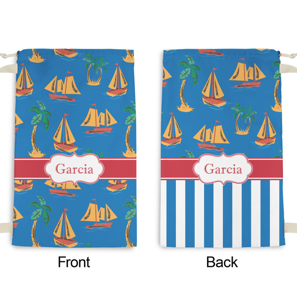 Boats & Palm Trees Small Laundry Bag - Front & Back View
