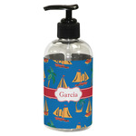 Boats & Palm Trees Plastic Soap / Lotion Dispenser (8 oz - Small - Black) (Personalized)