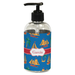 Boats & Palm Trees Plastic Soap / Lotion Dispenser (8 oz - Small - Black) (Personalized)