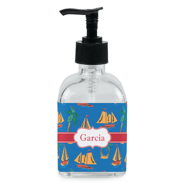 Custom Boats & Palm Trees Glass Soap & Lotion Bottle - Single Bottle (Personalized)