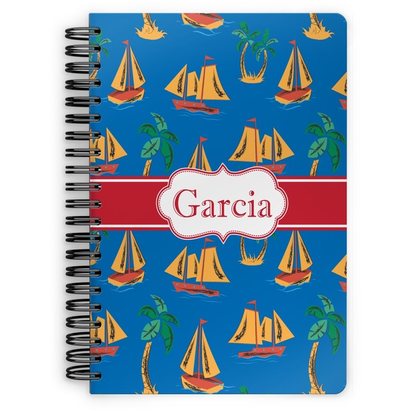 Custom Boats & Palm Trees Spiral Notebook - 7x10 w/ Name or Text