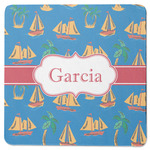 Boats & Palm Trees Square Rubber Backed Coaster (Personalized)