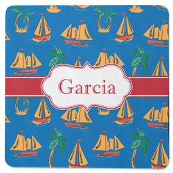 Boats & Palm Trees Square Rubber Backed Coaster (Personalized)