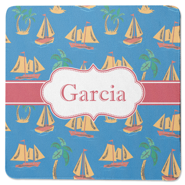 Custom Boats & Palm Trees Square Rubber Backed Coaster (Personalized)
