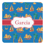 Boats & Palm Trees Square Decal - Small (Personalized)