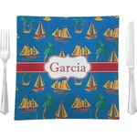 Boats & Palm Trees Glass Square Lunch / Dinner Plate 9.5" (Personalized)