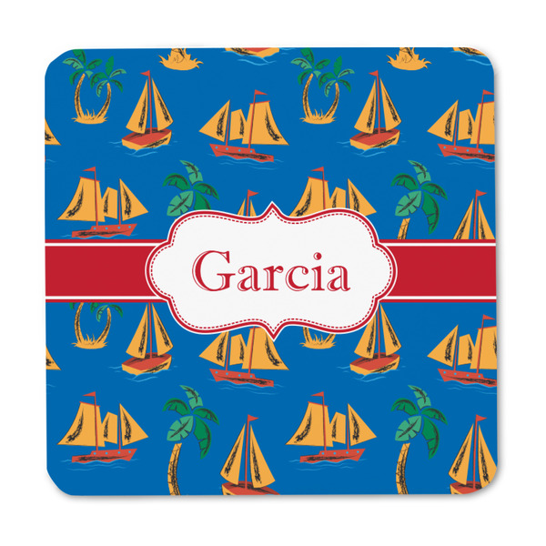 Boats & Palm Trees Square Fridge Magnet - FRONT