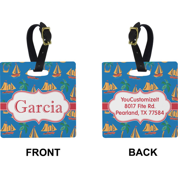 Boats & Palm Trees Square Luggage Tag (Front + Back)