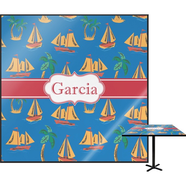 Custom Boats & Palm Trees Square Table Top - 24" (Personalized)