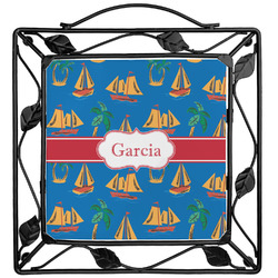 Boats & Palm Trees Square Trivet (Personalized)
