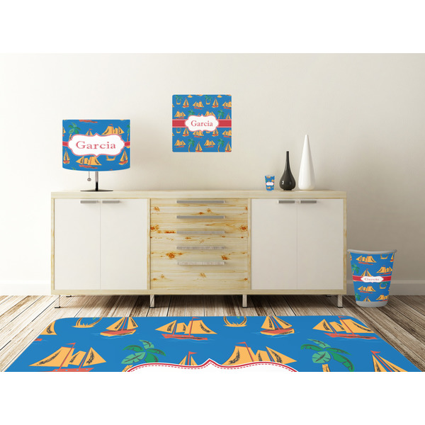 Boats & Palm Trees Square Wall Decal Wooden Desk