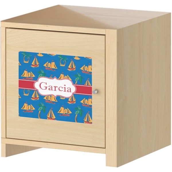 Boats & Palm Trees Square Wall Decal on Wooden Cabinet