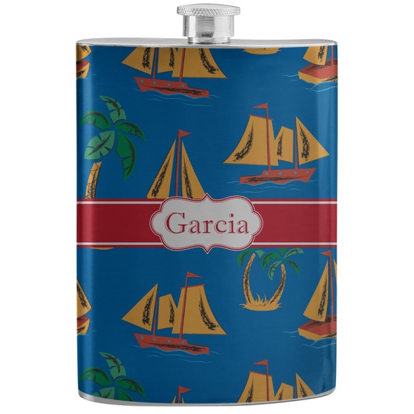 Custom Boats & Palm Trees Stainless Steel Flask (Personalized)