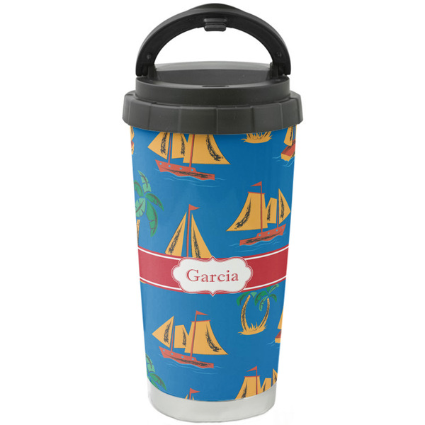 Custom Boats & Palm Trees Stainless Steel Coffee Tumbler (Personalized)