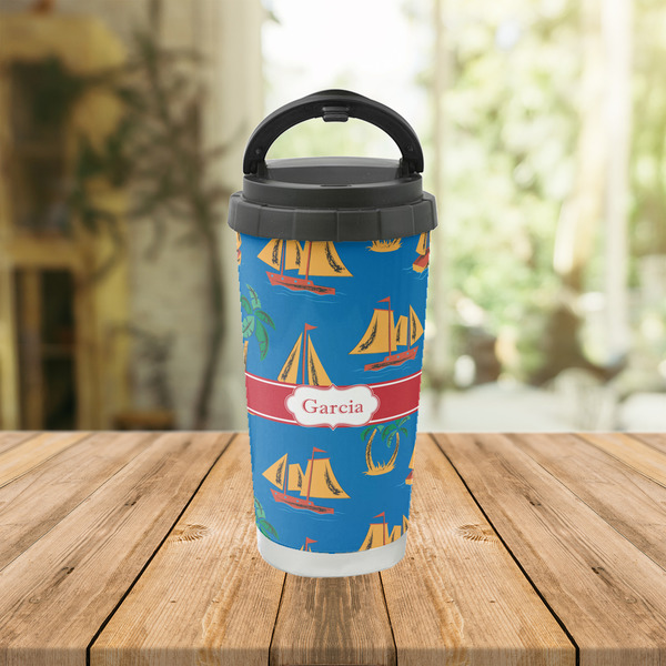Boats & Palm Trees Stainless Steel Travel Cup Lifestyle