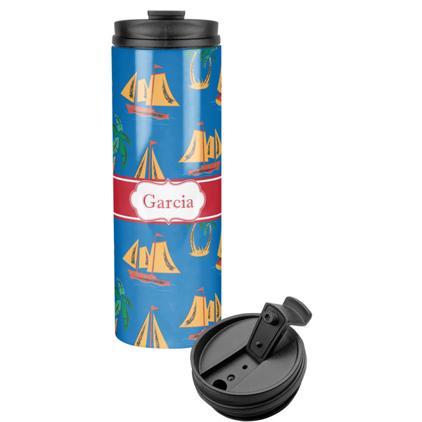 Custom Boats & Palm Trees Stainless Steel Skinny Tumbler (Personalized)