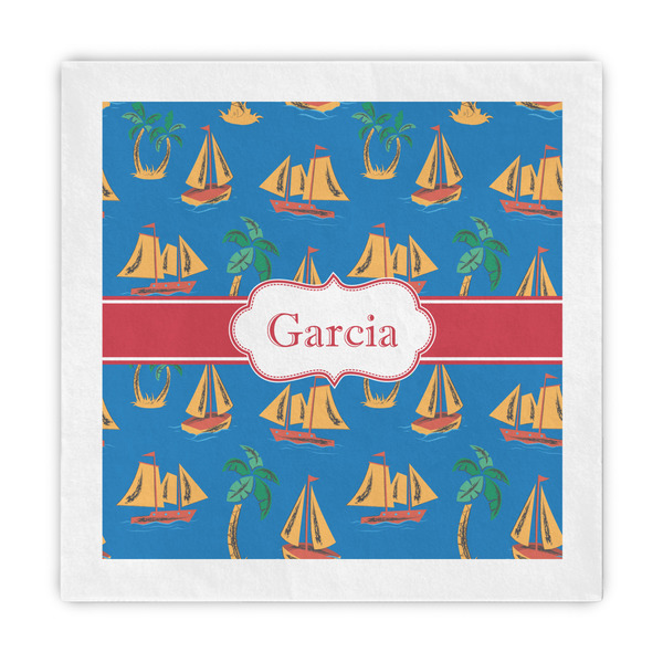 Custom Boats & Palm Trees Decorative Paper Napkins (Personalized)