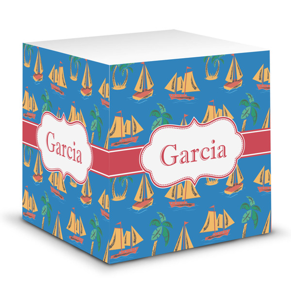Custom Boats & Palm Trees Sticky Note Cube (Personalized)