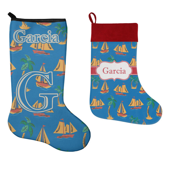 Boats & Palm Trees Stockings - Side by Side compare