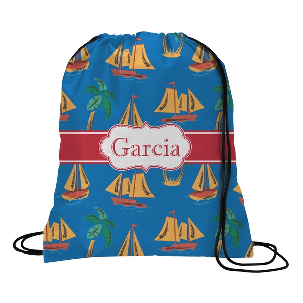 Custom Boats & Palm Trees Drawstring Backpack - Medium (Personalized)