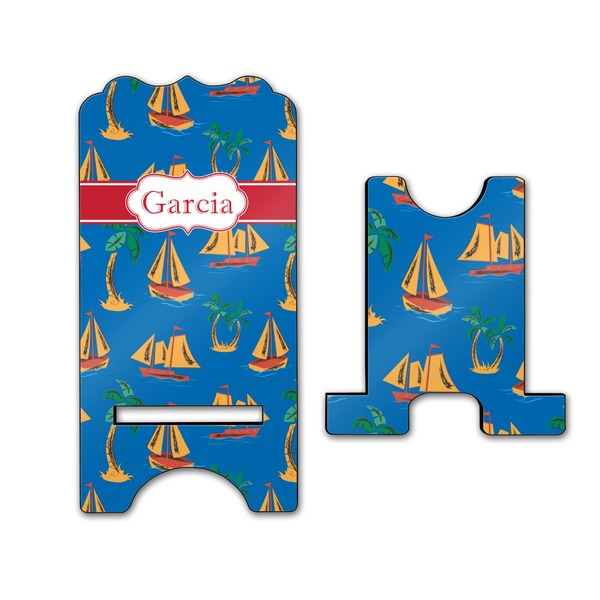 Boats & Palm Trees Stylized Phone Stand - Front & Back - Large