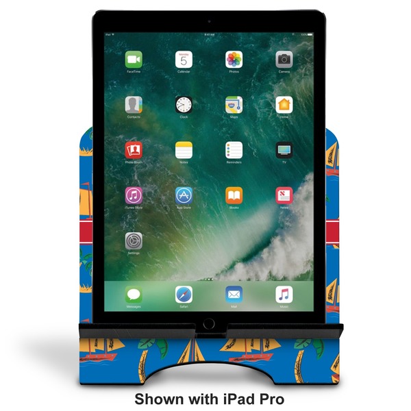 Boats & Palm Trees Stylized Tablet Stand - Front with ipad