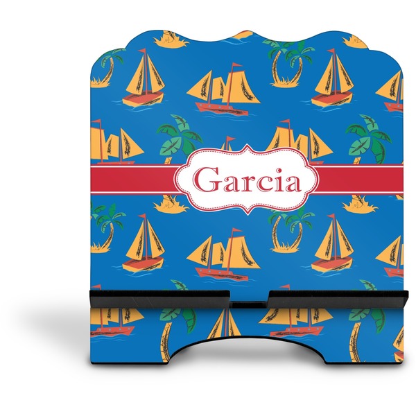 Boats & Palm Trees Stylized Tablet Stand - Front without iPad
