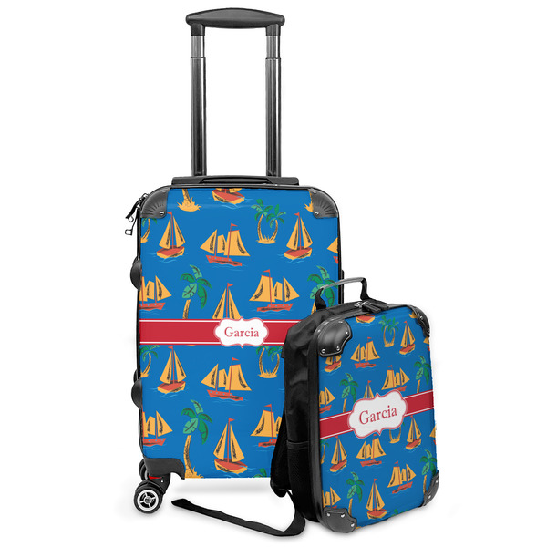 Custom Boats & Palm Trees Kids 2-Piece Luggage Set - Suitcase & Backpack (Personalized)