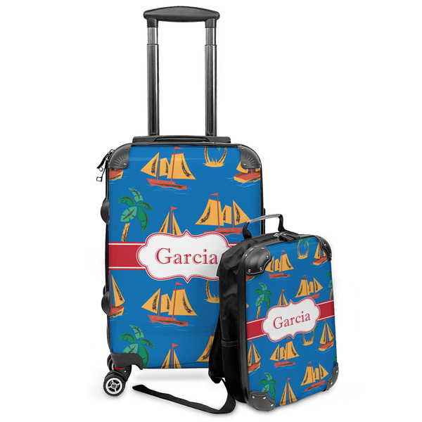 Custom Boats & Palm Trees Kids 2-Piece Luggage Set - Suitcase & Backpack (Personalized)