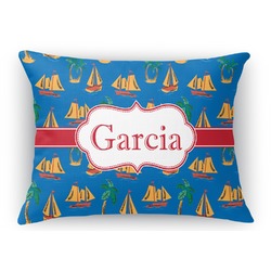 Boats & Palm Trees Rectangular Throw Pillow Case (Personalized)