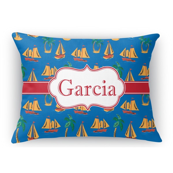 Custom Boats & Palm Trees Rectangular Throw Pillow Case (Personalized)