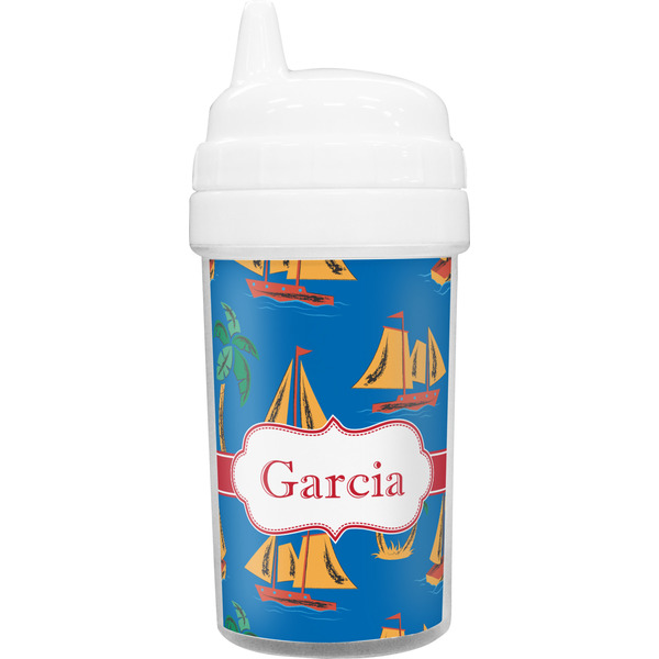 Custom Boats & Palm Trees Toddler Sippy Cup (Personalized)