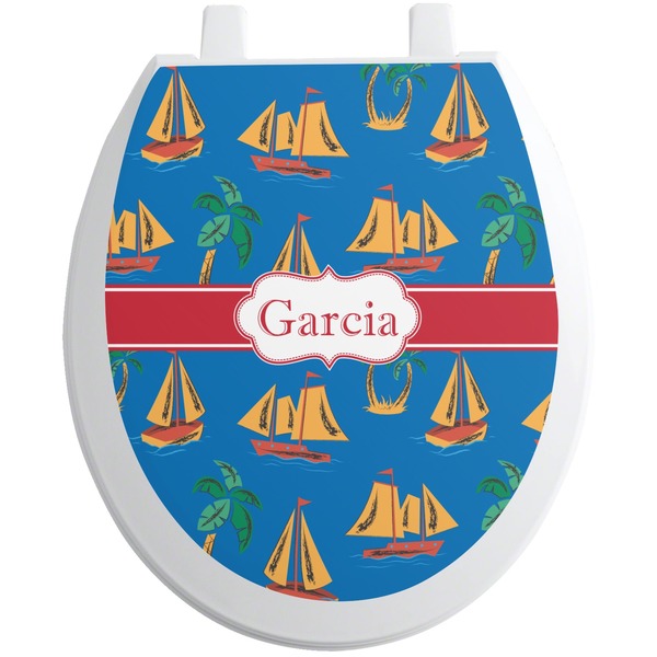 Custom Boats & Palm Trees Toilet Seat Decal - Round (Personalized)