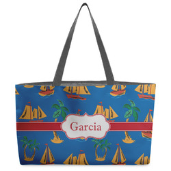Boats & Palm Trees Beach Totes Bag - w/ Black Handles (Personalized)