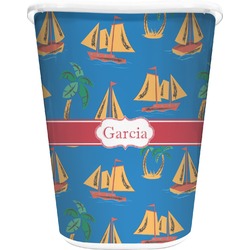 Boats & Palm Trees Waste Basket - Double Sided (White) (Personalized)