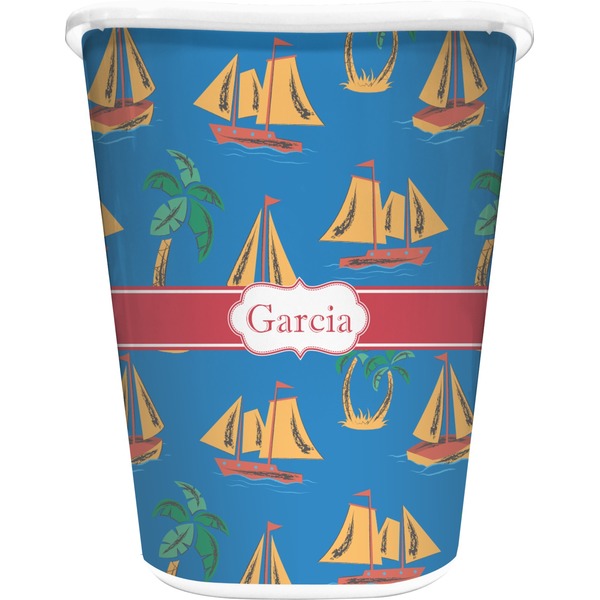 Custom Boats & Palm Trees Waste Basket - Double Sided (White) (Personalized)