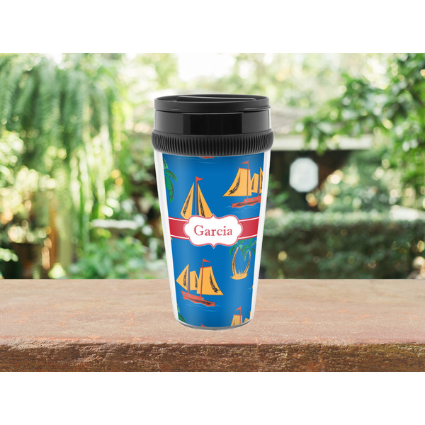 Boats & Palm Trees Travel Mug Lifestyle (Personalized)