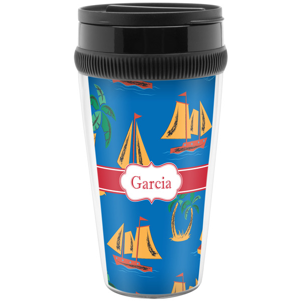 Custom Boats & Palm Trees Acrylic Travel Mug without Handle (Personalized)