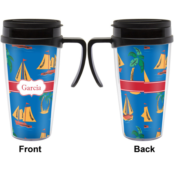 Boats & Palm Trees Travel Mug with Black Handle - Approval