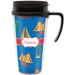 Boats & Palm Trees Acrylic Travel Mug with Handle (Personalized)
