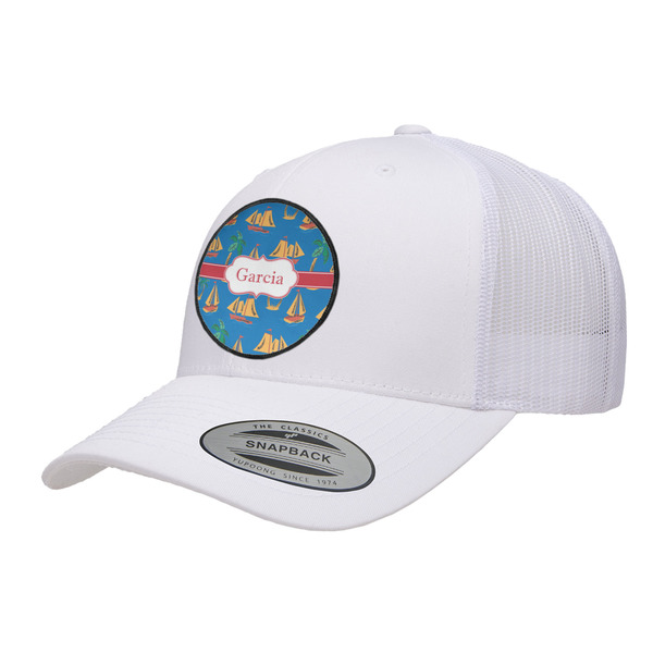 Custom Boats & Palm Trees Trucker Hat - White (Personalized)