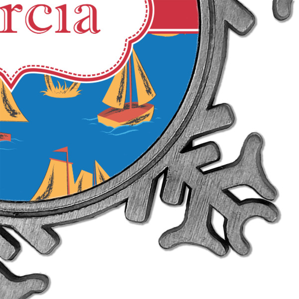 Boats & Palm Trees Vintage Snowflake - Detail