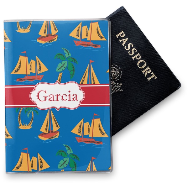 Custom Boats & Palm Trees Vinyl Passport Holder (Personalized)