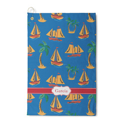 Boats & Palm Trees Waffle Weave Golf Towel (Personalized)
