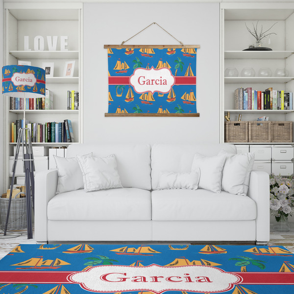 Boats & Palm Trees Wall Hanging Tapestry - IN CONTEXT