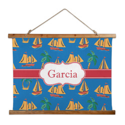 Boats & Palm Trees Wall Hanging Tapestry - Wide (Personalized)