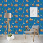 Boats & Palm Trees Wallpaper & Surface Covering (Water Activated - Removable)